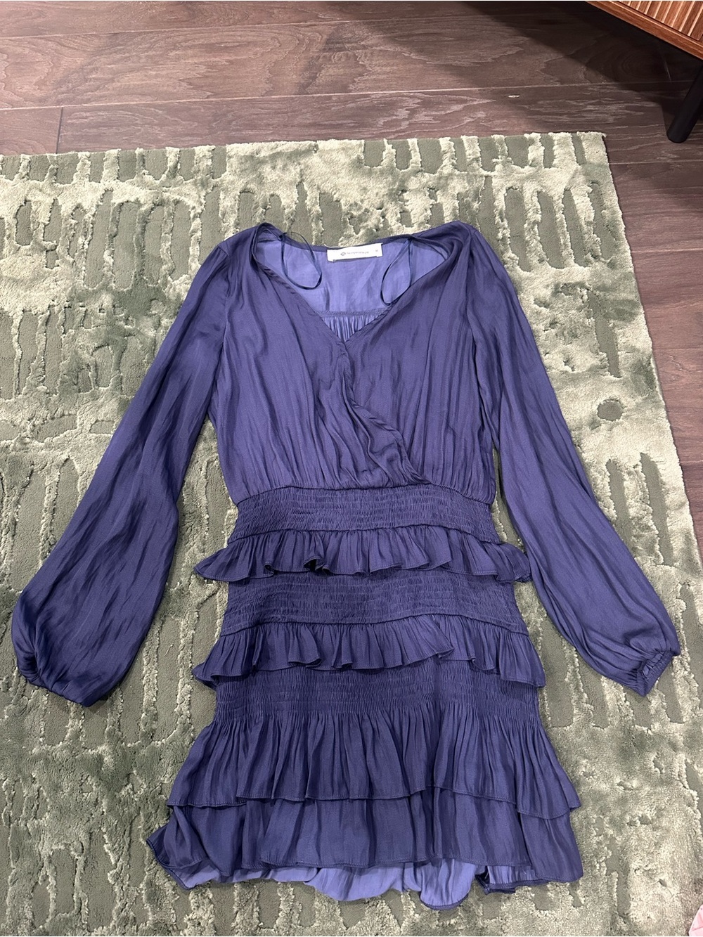 The Impeccable Pig Blue Long-Sleeve Tiered Ruffle Dress